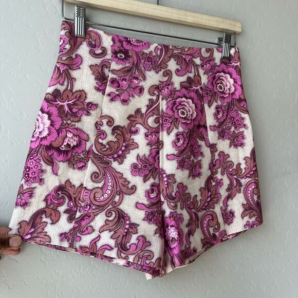 ALEMAIS Shorts Linen Floral Print Purple Shorts Size US 4 - Picture 3 of 10